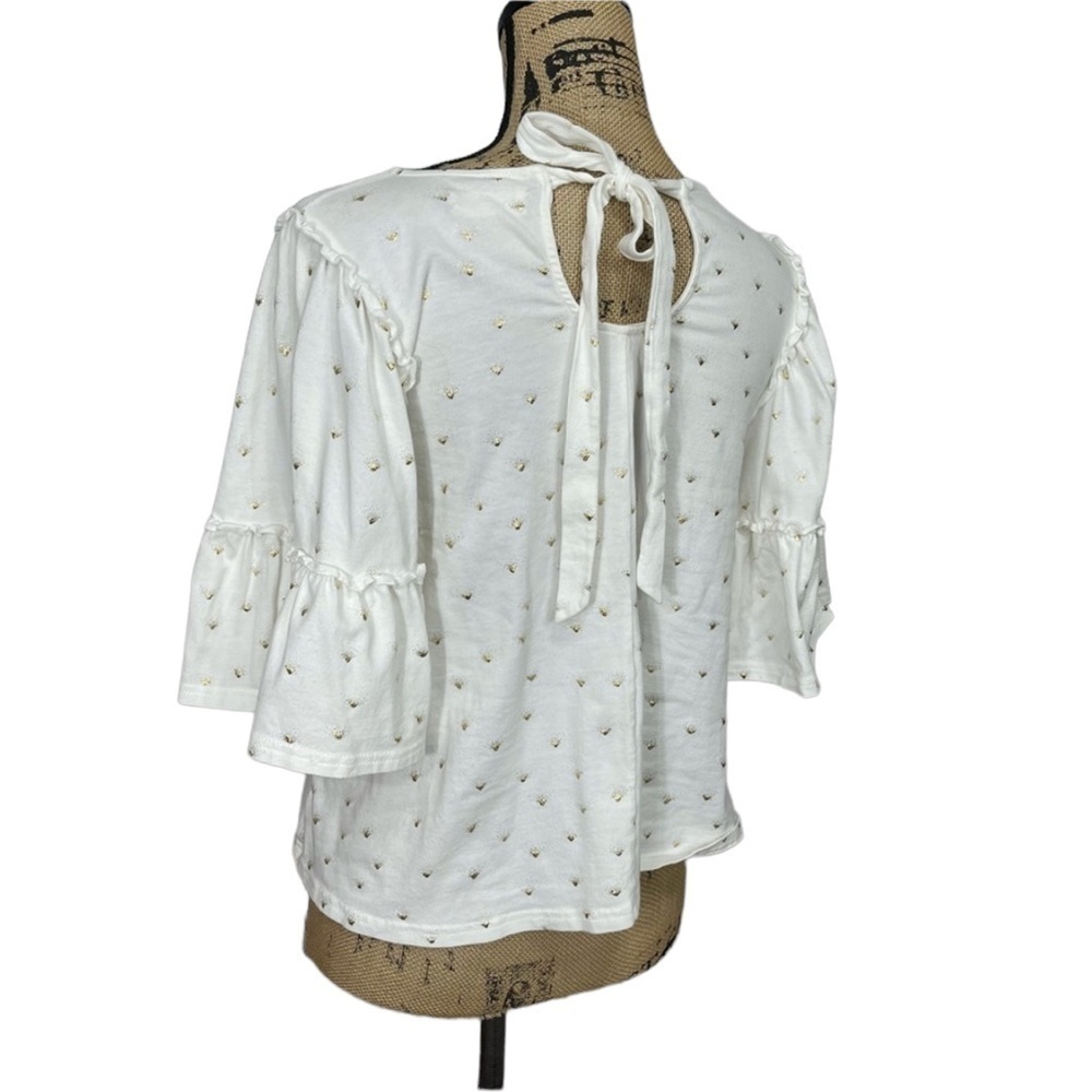 Altar’d State Sunburst Sparkle Tie Back Boho Top Size Small White and Gold - Picture 7 of 11